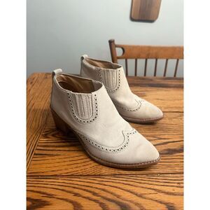 Madewell White Cream The Grayson Brogue Chelsea Suede Leather Boot Size 6.5
